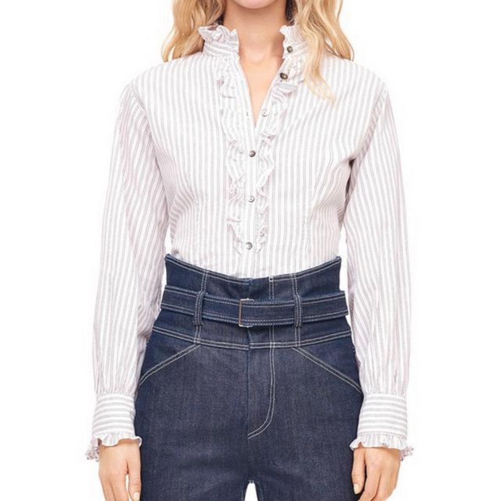 La Vie Rebecca Taylor Gigi Pinstripe Ruffle Blouse